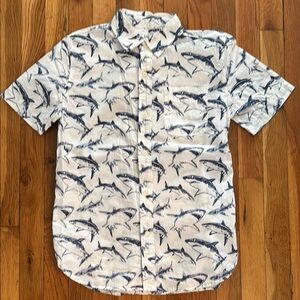 GAP Kids Shark Print Button Down Shirt - White and Blue